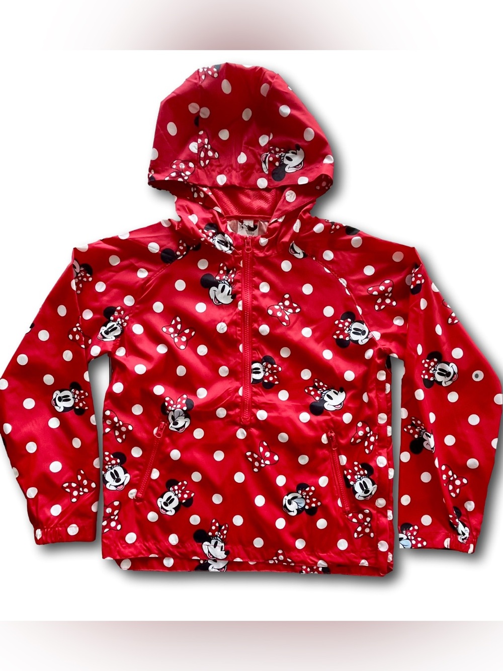 Disney Minnie Mouse Polka Dot Hooded Packable Windbreaker/Rain Jacket